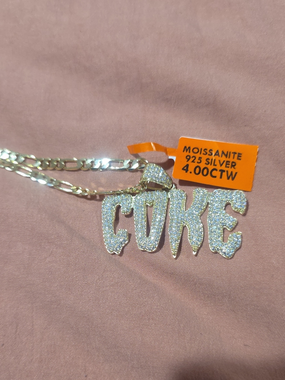 Custom 'COKE' Moissanite 925 Silver Pendant Necklace - 925 Sterling Silver